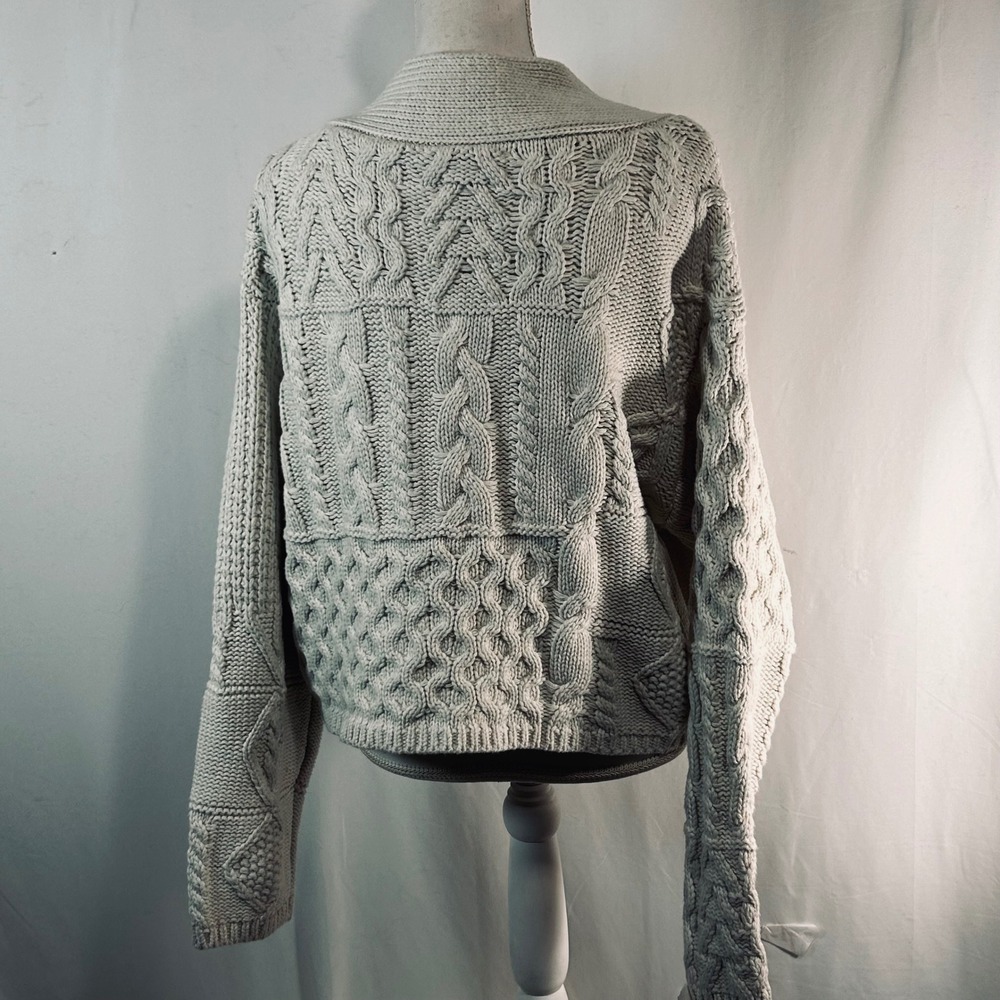 Endless Rose Chunky Cable Knit Cardigan Rhinestone Button Cream Sweater L NWT - Picture 7 of 13